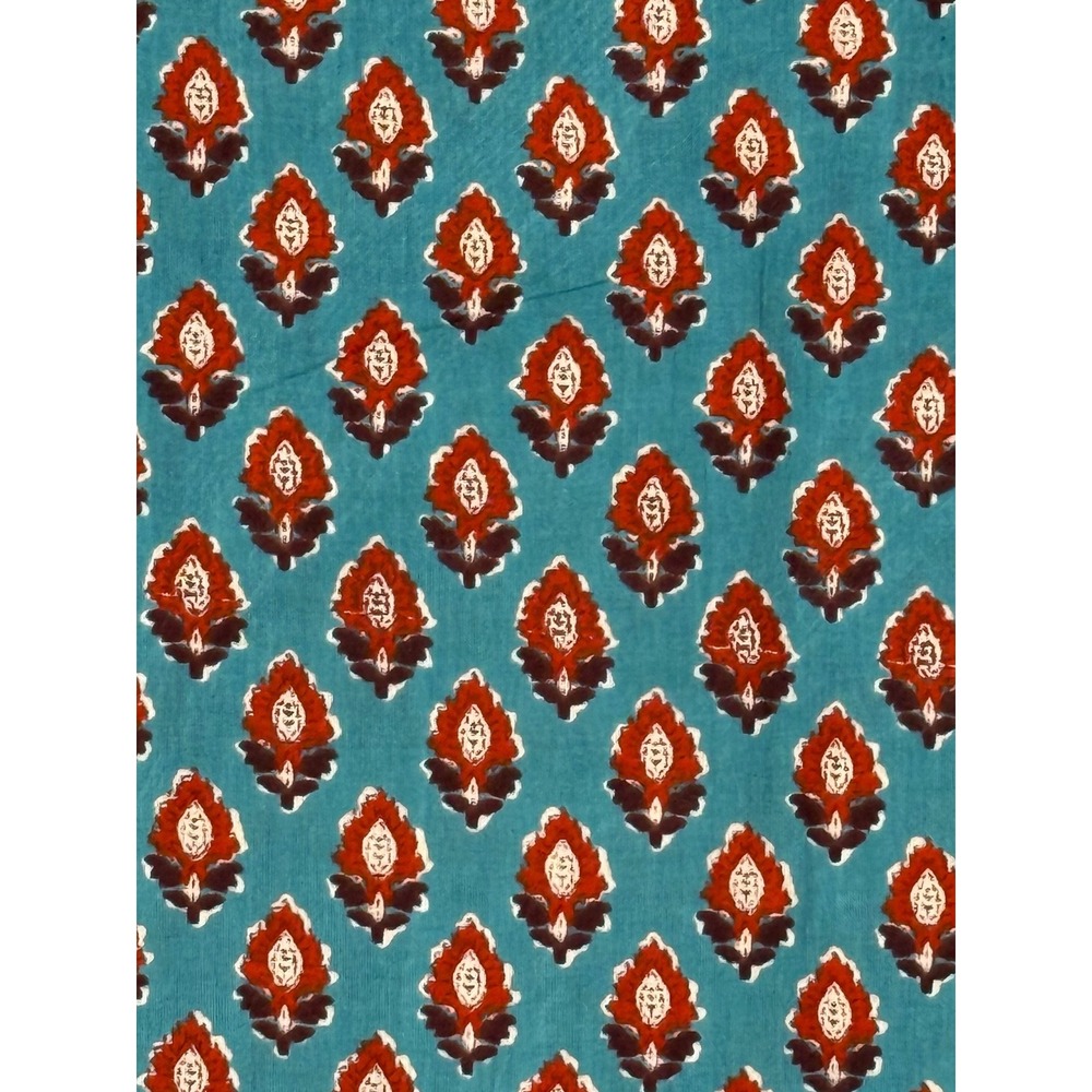 Mens Teal Blue Floral Block Print Short Sleeve Button Down Shirt Boho - Picture 4 of 7